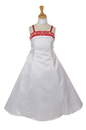 Flower Girl Dresses #HC709R : White Satin A-line Dress Decorated with Flower Beads