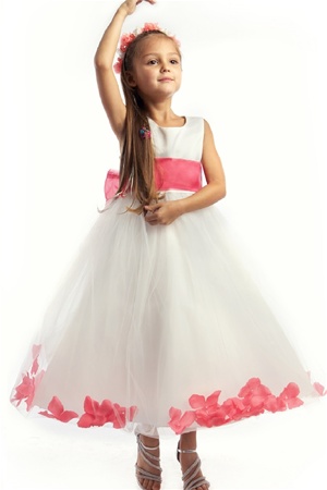 #JK2570CO : Satin Bodice Petal Flower Girl Dress with Organza Sash