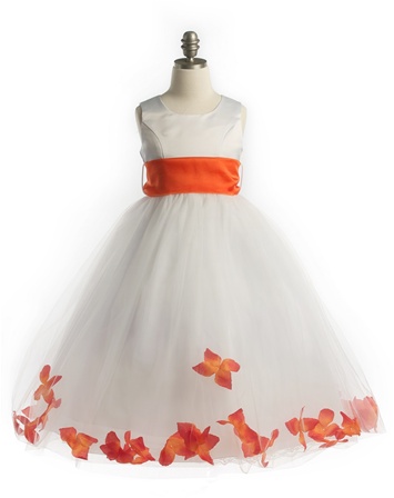 #JK2570OR : Satin Bodice Petal Flower Girl Dress with Organza Sash