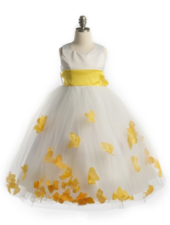 #JK2570YL : Satin Bodice Petal Flower Girl Dress with Organza Sash