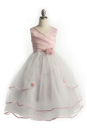 Flower Girl Dresses #JK3012PK : Sleeveless Satin Bodice with Triple Tulle Layers Flower Girl Dress