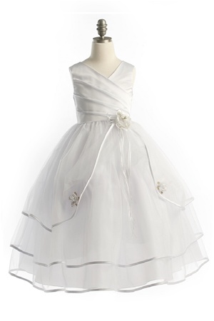 Flower Girl Dresses #JK3012WH : Sleeveless Satin Bodice with Triple Tulle Layers Flower Girl Dress