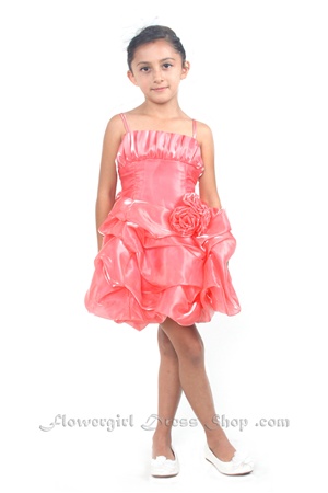 Flower Girl Dresses #JK3121CO :  Shinny Charmeuse Gathered Bodice and Bobble Pick -Up Skirt