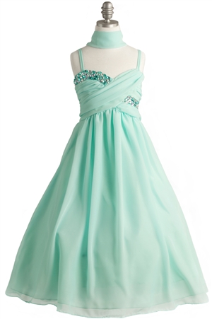 Elegant Wrapped & Crystal Ruched Chiffon Gown (#JK3556)