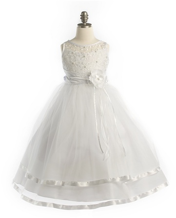 Flower Girl Dresses #JK5203WH : Sleeveless Embroidered Organza Bodice with Tulle Layers Flower Girl Dress