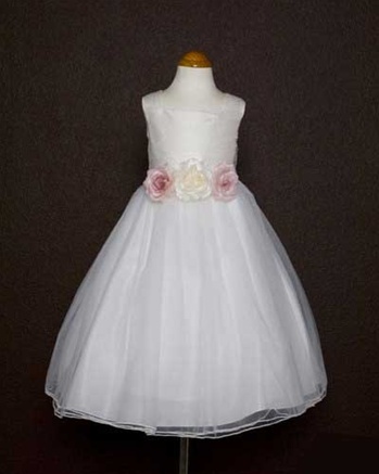 Flower Girl Dresses # KD135WH : Dupioni Silk Bodice and Tulle Skirt Flower Girl Dress