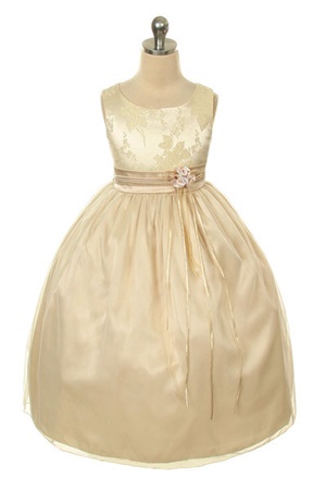 Flower Girl Dresses #KD144 : Metallic Jacquard Champagne Dress