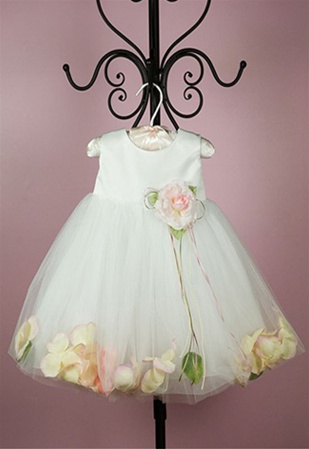 Flower Girl Dresses #KD195BPK : Elegant Satin Bodice with Floating Flower Petals Dress
