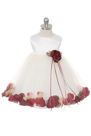 Flower Girl Dresses #KD195IVB : Elegant satin bodice with floating flower petals inside skirt.