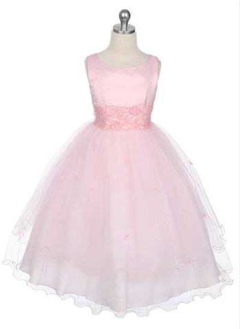 Flower Girl Dresses # KD198Pk : Pink Sleeveless Satin Bodice w/ Wire Hemming Tulle Skirt Flower Girl Dress