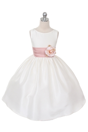 Flower Girl Dresses #KD204DR  : Poly Silk Sleeveless Dress with Different Color Removable Sash
