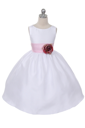 Flower Girl Dresses #KD204PK  : Poly Silk Sleeveless Dress with Different Color Removable Sash