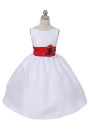 Flower Girl Dresses #KD204RD : Poly Silk Sleeveless Dress with Different Color Removable Sash