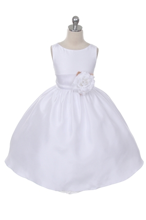 Flower Girl Dresses #KD204WH : Poly Silk Sleeveless Dress with Different Color Removable Sash