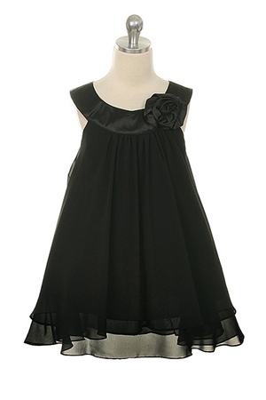 Flower Girl Dresses #KD255BK : Crinkle Sheer Chiffon Dress with Solid Lining