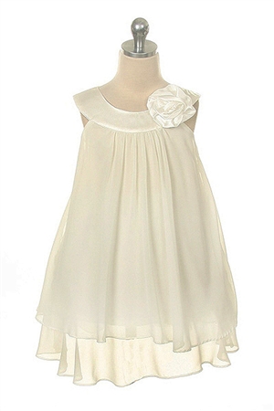 Flower Girl Dresses #  KD255IV : Crinkle Sheer Chiffon Dress with Solid Lining