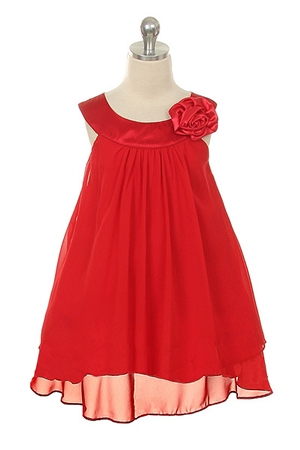 Flower Girl Dresses #KD255RD : Crinkle Sheer Chiffon Dress with Solid Lining