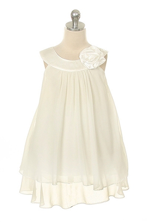 Flower Girl Dresses #KD255WH : Crinkle Sheer Chiffon Dress with Solid Lining