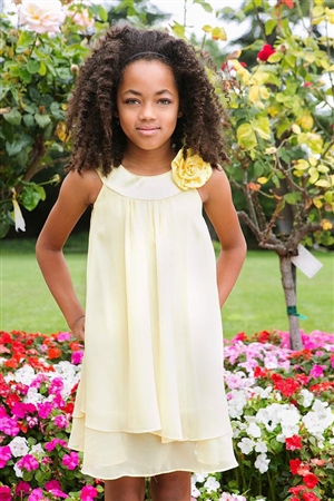 Flower Girl Dresses # KD255YE : Crinkle Sheer Chiffon Dress with Solid Lining