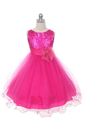 Flower Girl Dresses #KD305F : Stunning Sequined Bodice with Double Layered Mesh