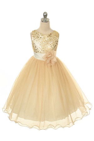 Flower Girl Dresses #KD305G : Stunning Sequined Bodice with Double Layered Mesh
