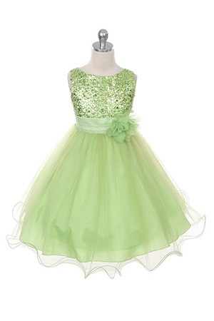 Flower Girl Dresses #KD305GR : Stunning Sequined Bodice with Double Layered Mesh