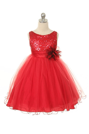 Flower Girl Dresses #KD305R : Stunning Sequined Bodice with Double Layered Mesh