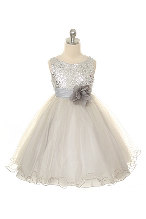 Flower Girl Dresses #KD305S : Stunning Sequined Bodice with Double Layered Mesh