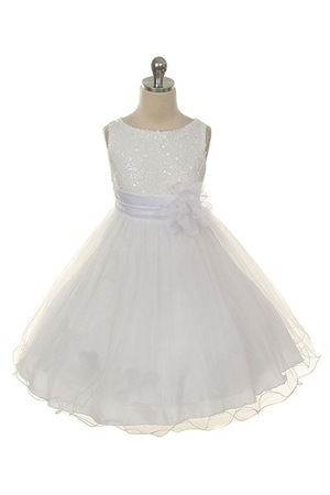 Flower Girl Dresses #KD305W : Stunning Sequined Bodice with Double Layered Mesh
