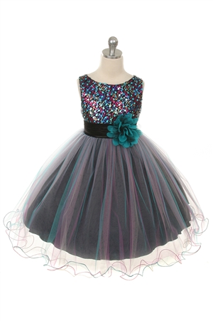 Multi-Sequin Trio Color Tulle Dress