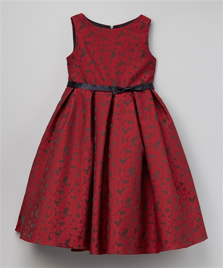 #KD354 red : Floral Design Jacquard Dress