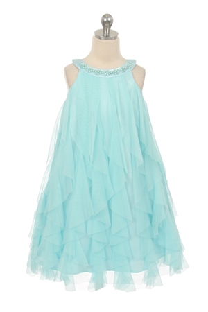 Flower Girl Dresses #KD8055 : Mesh ruffle dress with pearl beading on the neckline