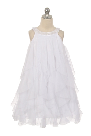 Flower Girl Dresses #KD8055 : Mesh ruffle dress with pearl beading on the neckline