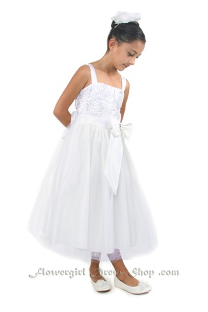 Flower Girl Dresses #KK6006WH  : Elegant Sweet Soutache Pattern Bodice with Tulle Skirt