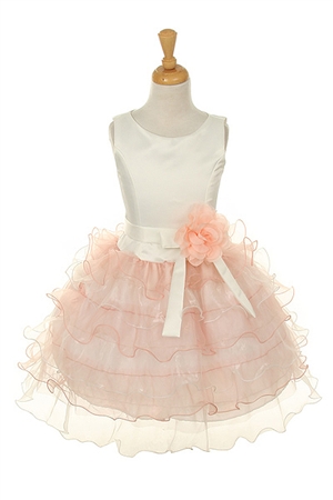 Flower Girl Dresses #KK6331P : Gorgeous Satin Bodice w/ Two-Toned Ruffled Skirt w/ Matching Belt Girl Dress