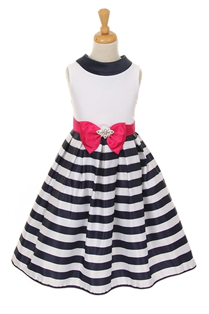 Darling Striped Satin Sailor Dress with a Bow (#KK6360)