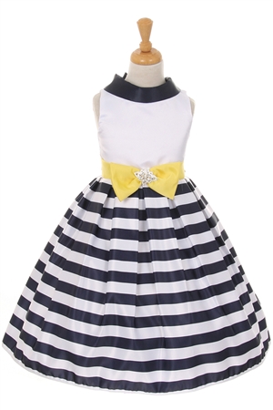 Darling Striped Satin Sailor Dress with a Bow (#KK6360)