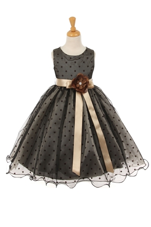 Flower Girl Dresses #KK6366 : Polka Dot Organza Dress under Black Poly Mesh Double Wired Hamming Bottom