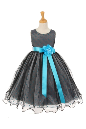 Flower Girl Dresses #KK6366 : Polka Dot Organza Dress under Black Poly Mesh Double Wired Hamming Bottom