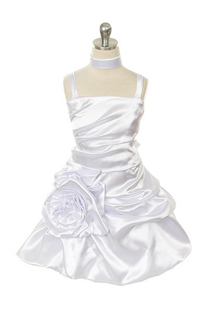 Flower Girl Dresses # LL4297WH : Short Pick-up Dress with an Amazing Decorative Big Flower