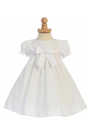 Flower Girl Dresses # LM659W : Capped Sleeved Cotton Striped Infant Seersucker Dress