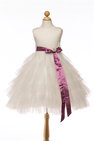 Adorable Ruffled Tulle Gown with Sash & Brooch (#PA202C)