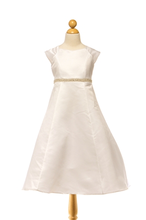 Elegant Dim Satin Gown with Beaded Waist (#PA211)