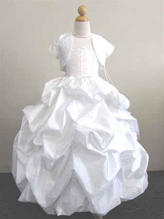 Communion Dress #RA9035WH : Taffeta Pick -up Long Dress with Matching Jacket
