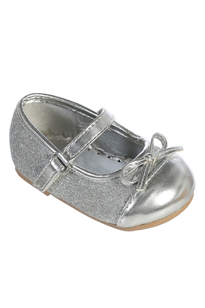 S102 : Silver Glittery Bow Shoes W/ Adjustable Strap