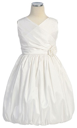 Flower Girl Dresses #SK207 : White Taffeta Dress with Side Gather