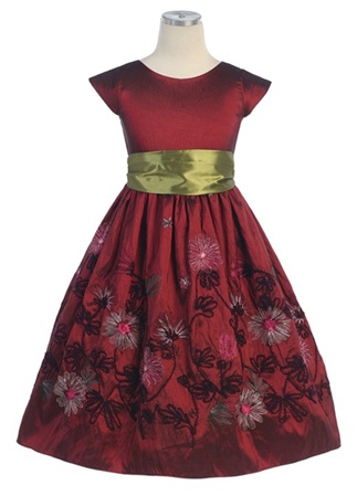 Flower Girl Dresses #SK256BU : Yarn Embroidered Taffeta, Capp Sleeve Dress