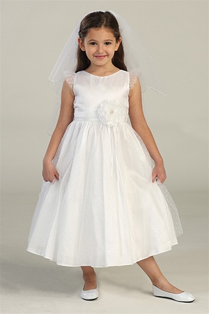 Flower Girl Dresses # SK417 : Darling Taffeta Dress w/ Petite Polka Dotted Mesh Sleeve & Tulle Girl Dress