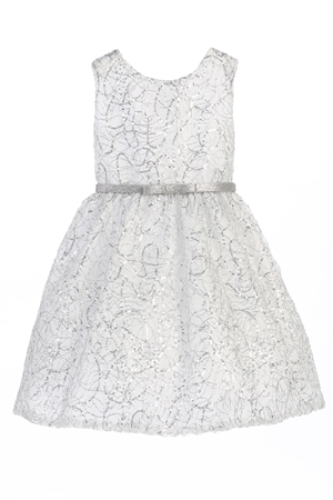 Flower Girl Dresses SK605 :  Metallic Cord Embroidered Dress with Belt