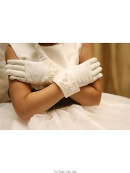 Wrist Length Satin with Organza Gloves